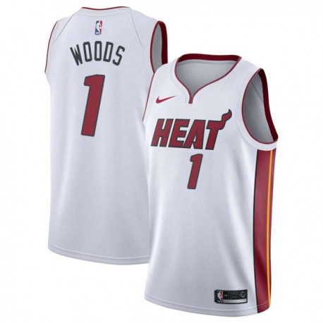 White Loren Woods Twill Basketball Jersey -Heat #1 Woods Twill Jerseys, FREE SHIPPING