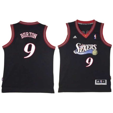 Black Throwback Willie Burton Twill Basketball Jersey -76ers #9 Burton Twill Jerseys, FREE SHIPPING