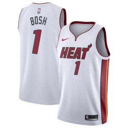 White Chris Bosh Twill Basketball Jersey -Heat #1 Bosh Twill Jerseys, FREE SHIPPING