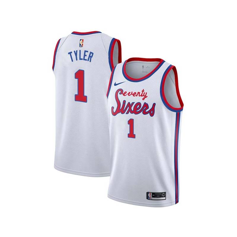 White Classic B.J. Tyler Twill Basketball Jersey -76ers #1 Tyler Twill Jerseys, FREE SHIPPING