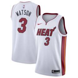 White Jamie Watson Twill Basketball Jersey -Heat #3 Watson Twill Jerseys, FREE SHIPPING