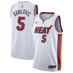 White Sasha Danilovic Twill Basketball Jersey -Heat #5 Danilovic Twill Jerseys, FREE SHIPPING
