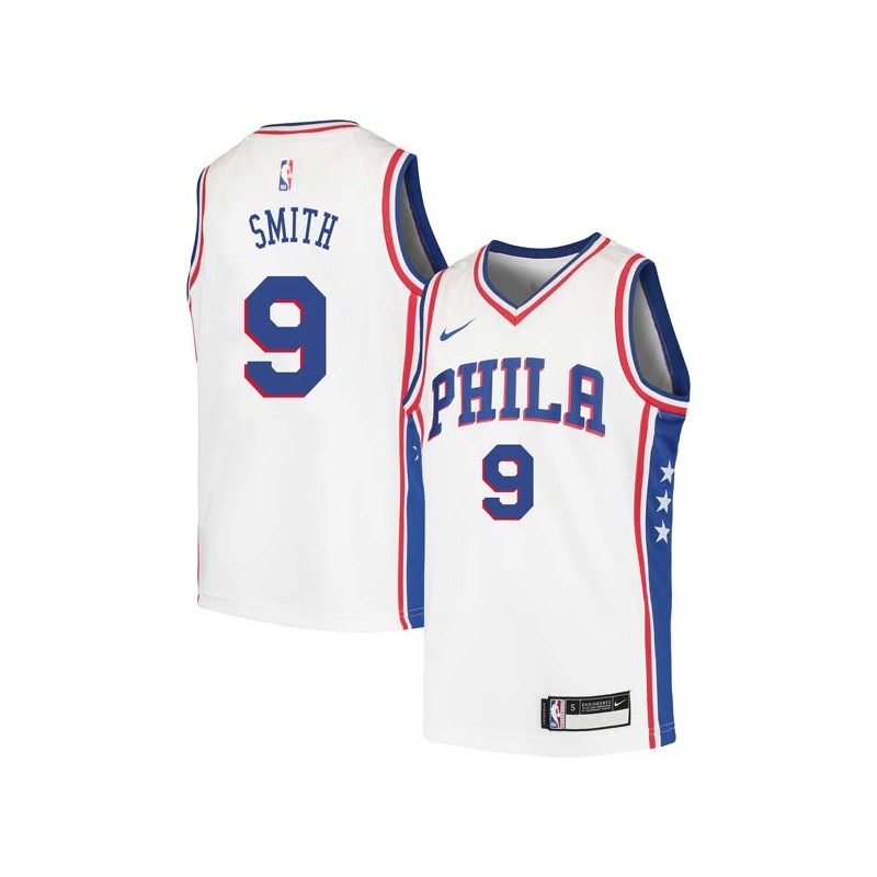 White Joe Smith Twill Basketball Jersey -76ers #9 Smith Twill Jerseys, FREE SHIPPING