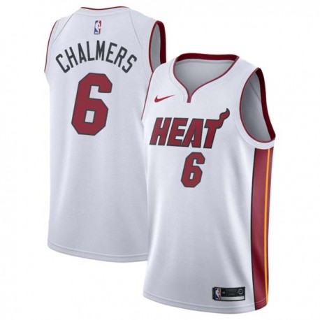 White Mario Chalmers Twill Basketball Jersey -Heat #6 Chalmers Twill Jerseys, FREE SHIPPING