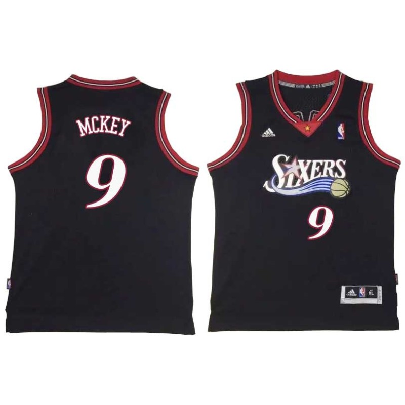 Black Throwback Derrick McKey Twill Basketball Jersey -76ers #9 McKey Twill Jerseys, FREE SHIPPING