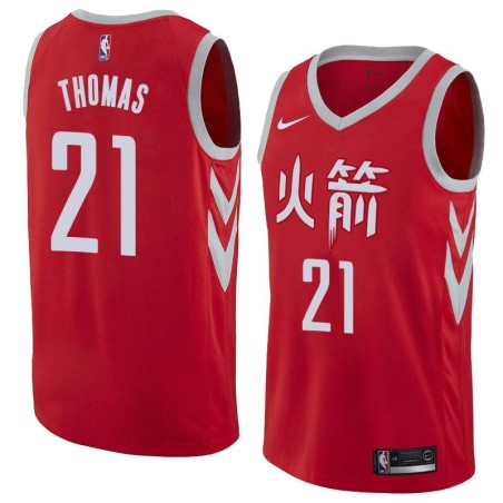 2017-18City Kenny Thomas Twill Basketball Jersey -Rockets #21 Thomas Twill Jerseys, FREE SHIPPING