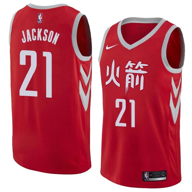 2017-18City Jim Jackson Twill Basketball Jersey -Rockets #21 Jackson Twill Jerseys, FREE SHIPPING