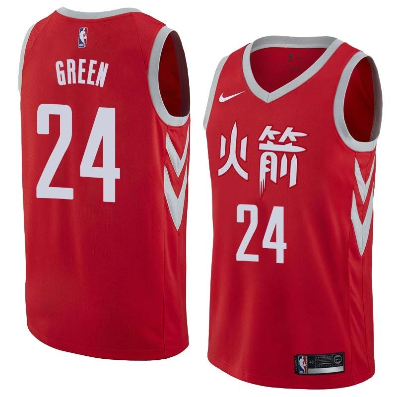 2017-18City Johnny Green Twill Basketball Jersey -Rockets #24 Green Twill Jerseys, FREE SHIPPING