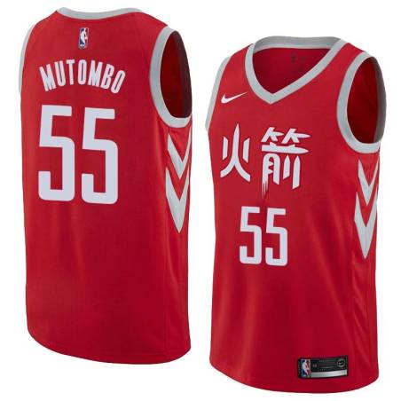 2017-18City Dikembe Mutombo Twill Basketball Jersey -Rockets #55 Mutombo Twill Jerseys, FREE SHIPPING