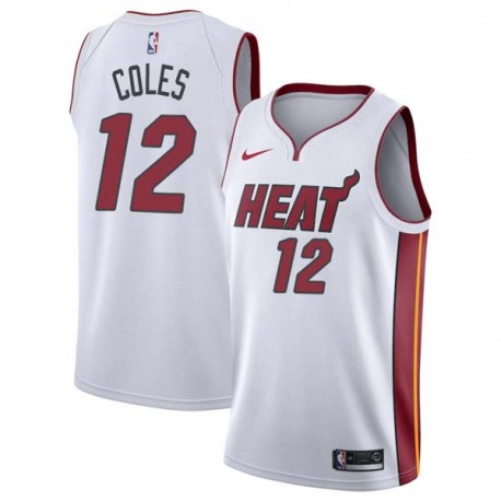 White Bimbo Coles Twill Basketball Jersey -Heat #12 Coles Twill Jerseys, FREE SHIPPING