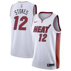 White Jarnell Stokes Twill Basketball Jersey -Heat #12 Stokes Twill Jerseys, FREE SHIPPING