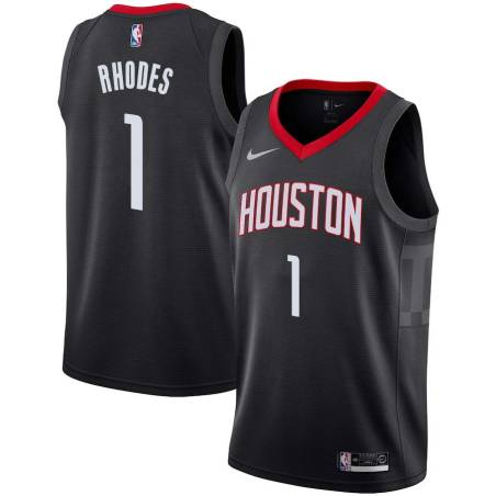 Black Rodrick Rhodes Twill Basketball Jersey -Rockets #1 Rhodes Twill Jerseys, FREE SHIPPING