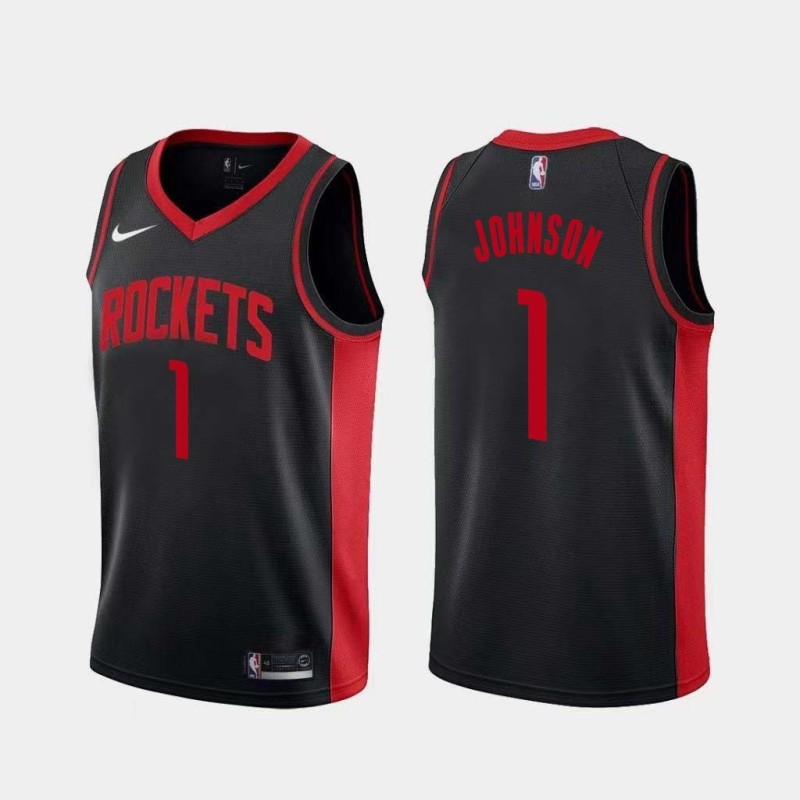 Black_Earned Buck Johnson Twill Basketball Jersey -Rockets #1 Johnson Twill Jerseys, FREE SHIPPING