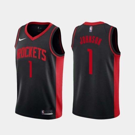 Black_Earned Buck Johnson Twill Basketball Jersey -Rockets #1 Johnson Twill Jerseys, FREE SHIPPING