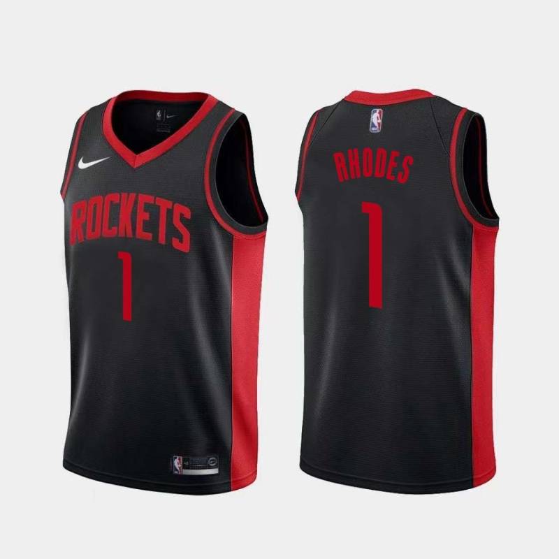 Black_Earned Rodrick Rhodes Twill Basketball Jersey -Rockets #1 Rhodes Twill Jerseys, FREE SHIPPING