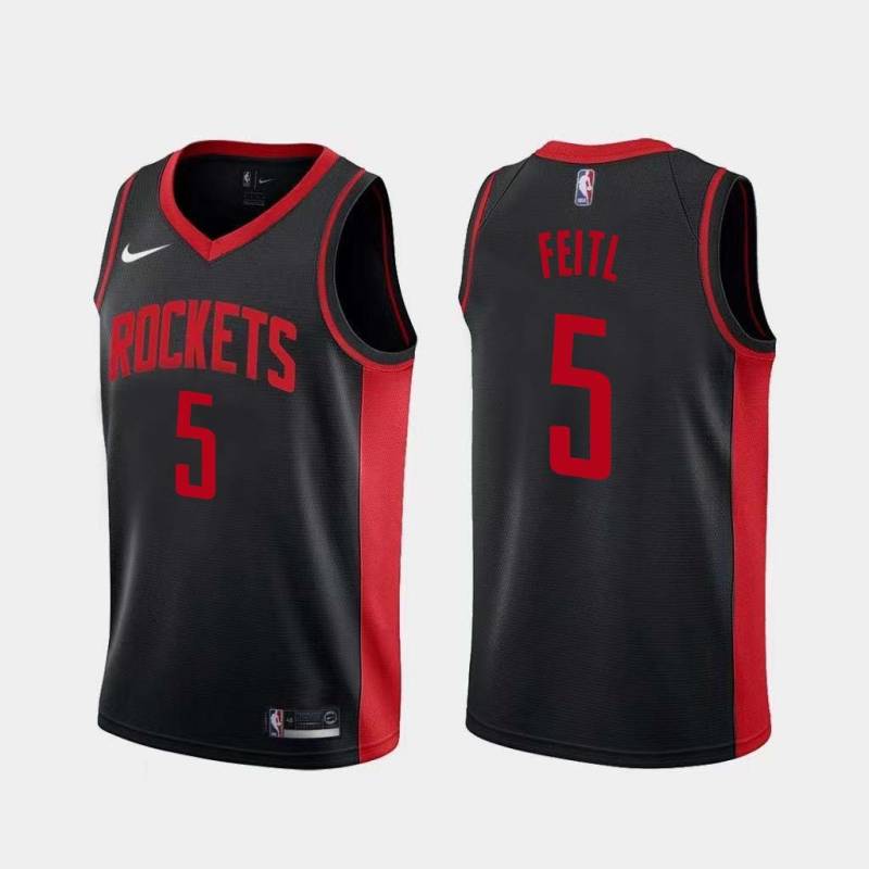 Black_Earned Dave Feitl Twill Basketball Jersey -Rockets #5 Feitl Twill Jerseys, FREE SHIPPING