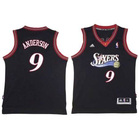 Black Throwback James Anderson Twill Basketball Jersey -76ers #9 Anderson Twill Jerseys, FREE SHIPPING