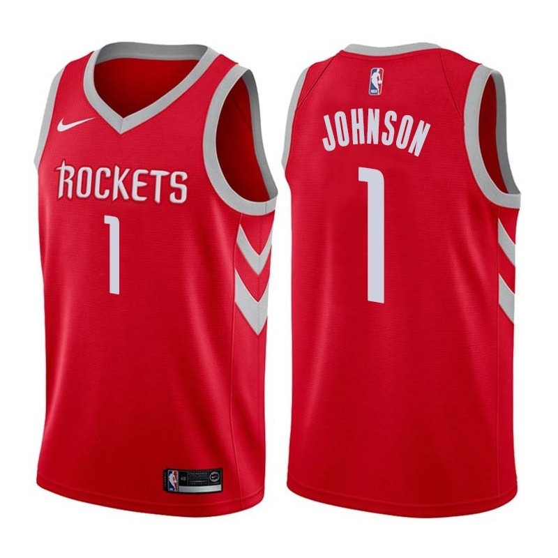 Red Classic Lee Johnson Twill Basketball Jersey -Rockets #1 Johnson Twill Jerseys, FREE SHIPPING