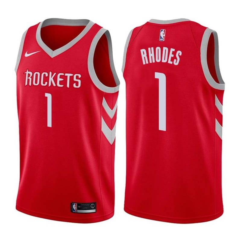 Red Classic Rodrick Rhodes Twill Basketball Jersey -Rockets #1 Rhodes Twill Jerseys, FREE SHIPPING