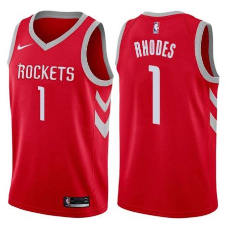 Red Classic Rodrick Rhodes Twill Basketball Jersey -Rockets #1 Rhodes Twill Jerseys, FREE SHIPPING