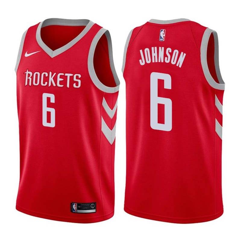 Red Classic George Johnson Twill Basketball Jersey -Rockets #6 Johnson Twill Jerseys, FREE SHIPPING