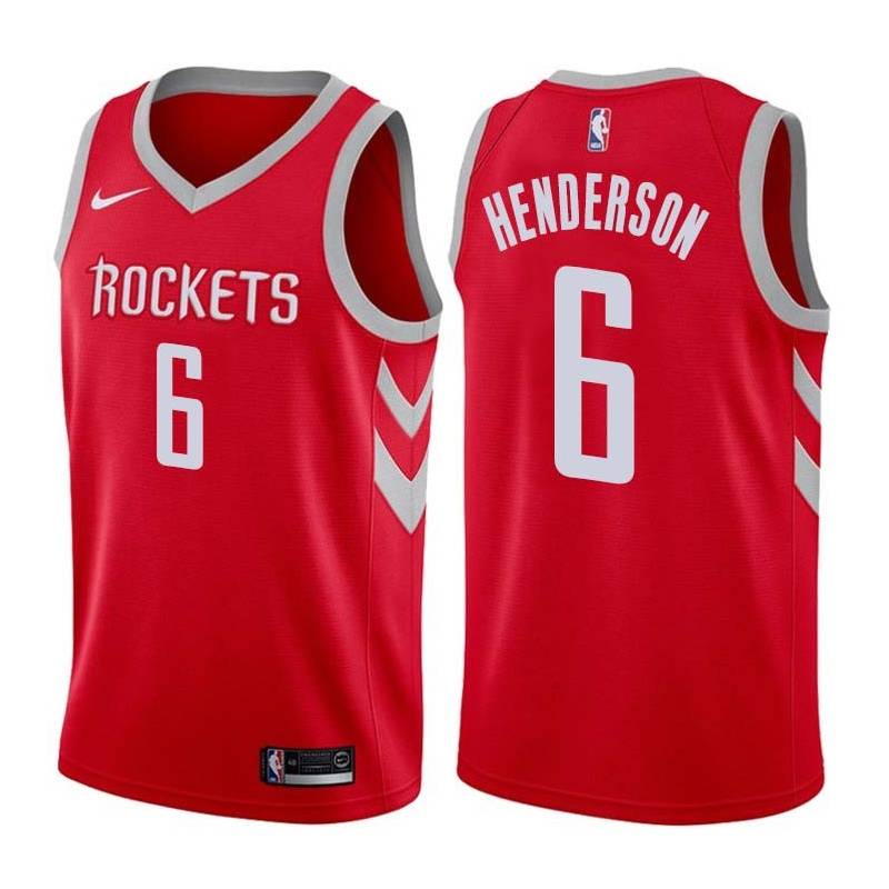 Red Classic Tom Henderson Twill Basketball Jersey -Rockets #6 Henderson Twill Jerseys, FREE SHIPPING