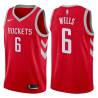 Red Classic Bonzi Wells Twill Basketball Jersey -Rockets #6 Wells Twill Jerseys, FREE SHIPPING