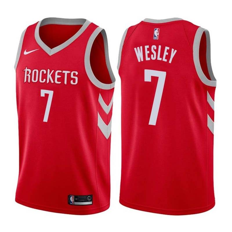 Red Classic David Wesley Twill Basketball Jersey -Rockets #7 Wesley Twill Jerseys, FREE SHIPPING