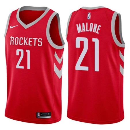 Red Classic Moses Malone Twill Basketball Jersey -Rockets #21 Malone Twill Jerseys, FREE SHIPPING