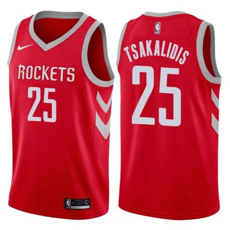 Red Classic Jake Tsakalidis Twill Basketball Jersey -Rockets #25 Tsakalidis Twill Jerseys, FREE SHIPPING