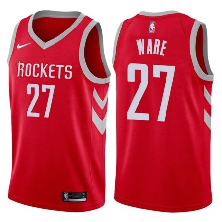 Red Classic Jim Ware Twill Basketball Jersey -Rockets #27 Ware Twill Jerseys, FREE SHIPPING