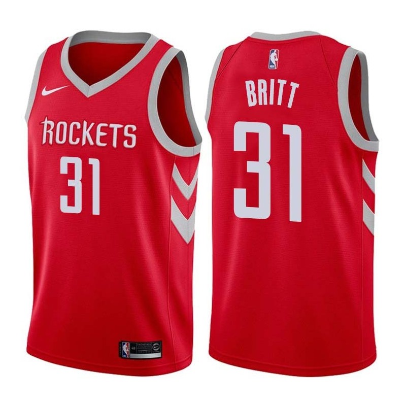 Red Classic Tyrone Britt Twill Basketball Jersey -Rockets #31 Britt Twill Jerseys, FREE SHIPPING