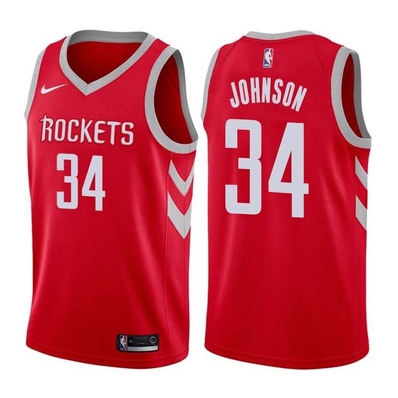 Red Classic John Johnson Twill Basketball Jersey -Rockets #34 Johnson Twill Jerseys, FREE SHIPPING