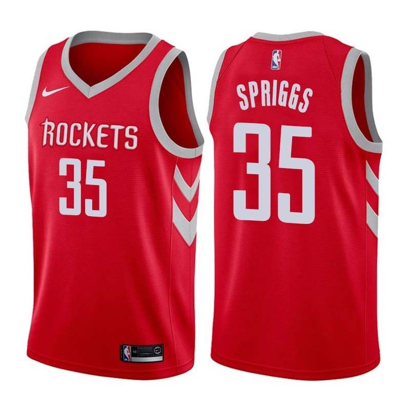 Red Classic Larry Spriggs Twill Basketball Jersey -Rockets #35 Spriggs Twill Jerseys, FREE SHIPPING