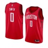 Red_Earned Greg Smith Twill Basketball Jersey -Rockets #0 Smith Twill Jerseys, FREE SHIPPING