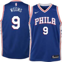 Blue Sonny Weems Twill Basketball Jersey -76ers #9 Weems Twill Jerseys, FREE SHIPPING