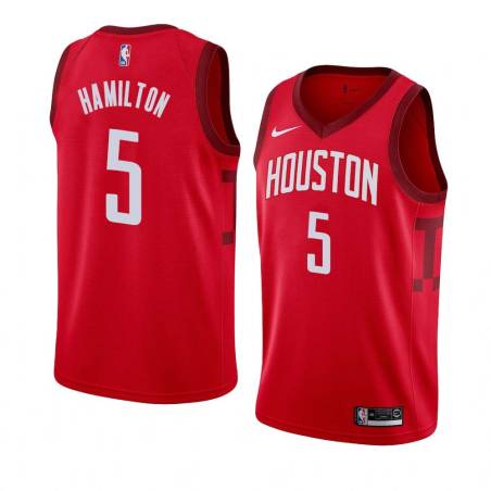 Red_Earned Jordan Hamilton Twill Basketball Jersey -Rockets #5 Hamilton Twill Jerseys, FREE SHIPPING