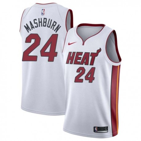 White Jamal Mashburn Twill Basketball Jersey -Heat #24 Mashburn Twill Jerseys, FREE SHIPPING