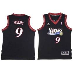 Black Throwback Sonny Weems Twill Basketball Jersey -76ers #9 Weems Twill Jerseys, FREE SHIPPING