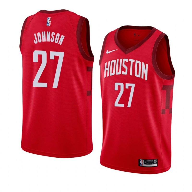 Red_Earned John Johnson Twill Basketball Jersey -Rockets #27 Johnson Twill Jerseys, FREE SHIPPING