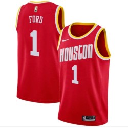 Red_Throwback Phil Ford Twill Basketball Jersey -Rockets #1 Ford Twill Jerseys, FREE SHIPPING
