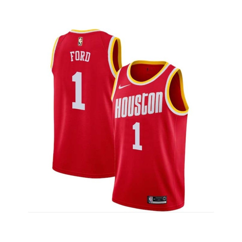 Red_Throwback Phil Ford Twill Basketball Jersey -Rockets #1 Ford Twill Jerseys, FREE SHIPPING