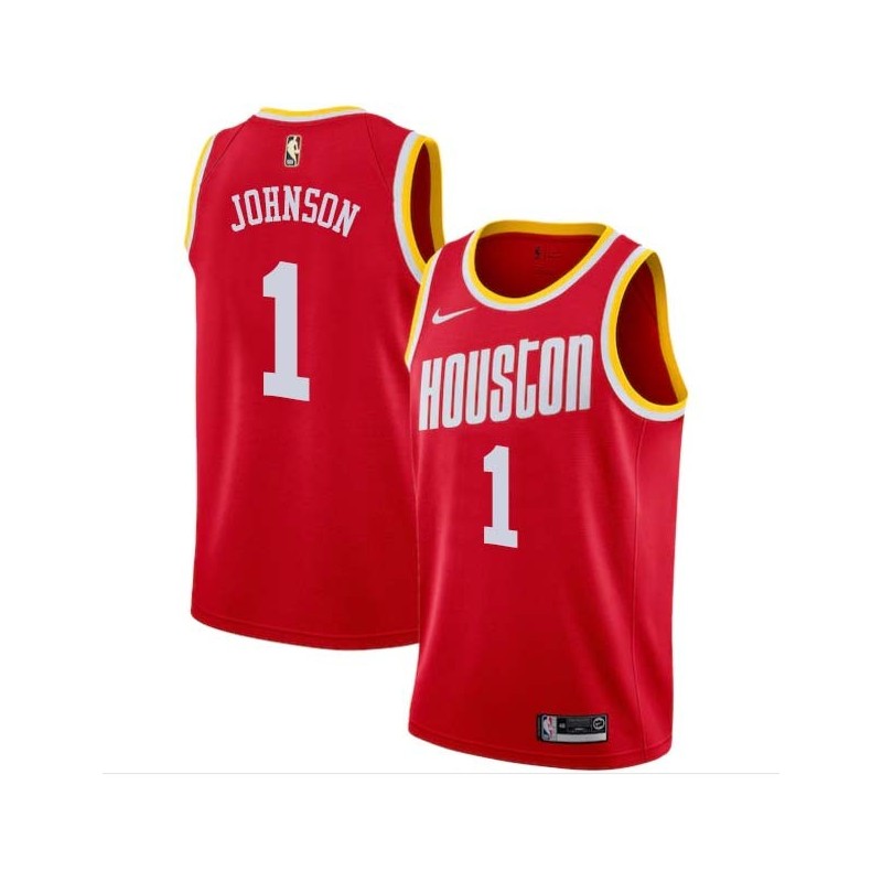 Red_Throwback Buck Johnson Twill Basketball Jersey -Rockets #1 Johnson Twill Jerseys, FREE SHIPPING