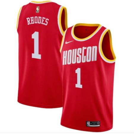 Red_Throwback Rodrick Rhodes Twill Basketball Jersey -Rockets #1 Rhodes Twill Jerseys, FREE SHIPPING