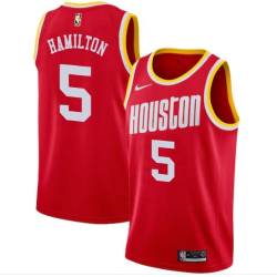 Red_Throwback Jordan Hamilton Twill Basketball Jersey -Rockets #5 Hamilton Twill Jerseys, FREE SHIPPING