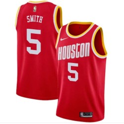 Red_Throwback Josh Smith Twill Basketball Jersey -Rockets #5 Smith Twill Jerseys, FREE SHIPPING