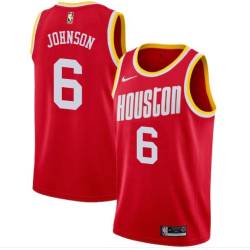 Red_Throwback George Johnson Twill Basketball Jersey -Rockets #6 Johnson Twill Jerseys, FREE SHIPPING