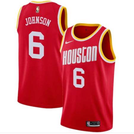 Red_Throwback George Johnson Twill Basketball Jersey -Rockets #6 Johnson Twill Jerseys, FREE SHIPPING