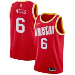 Red_Throwback Bonzi Wells Twill Basketball Jersey -Rockets #6 Wells Twill Jerseys, FREE SHIPPING