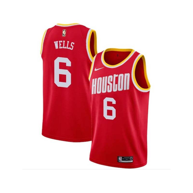 Red_Throwback Bonzi Wells Twill Basketball Jersey -Rockets #6 Wells Twill Jerseys, FREE SHIPPING